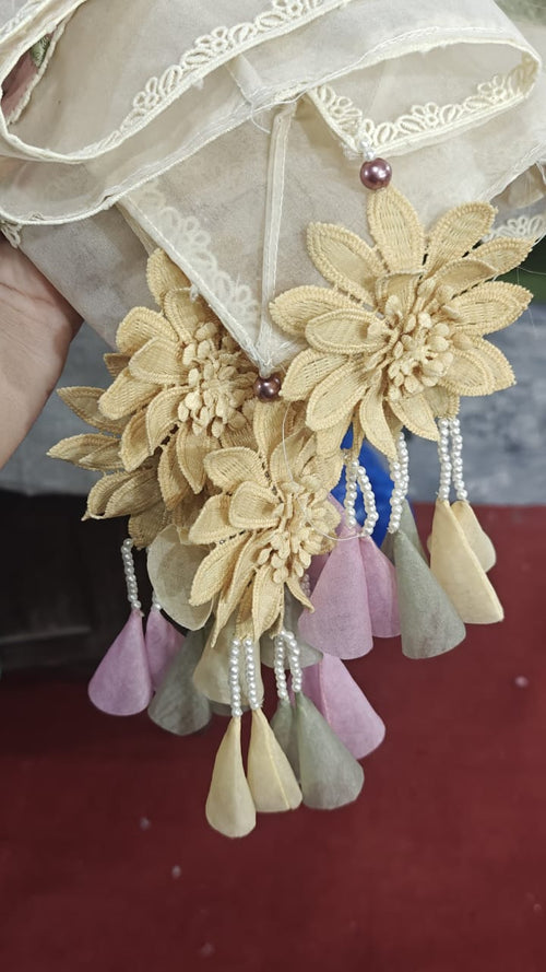 4 Corner Handmade Fabric Tussle with Floral Applique - Hashtag Happiness