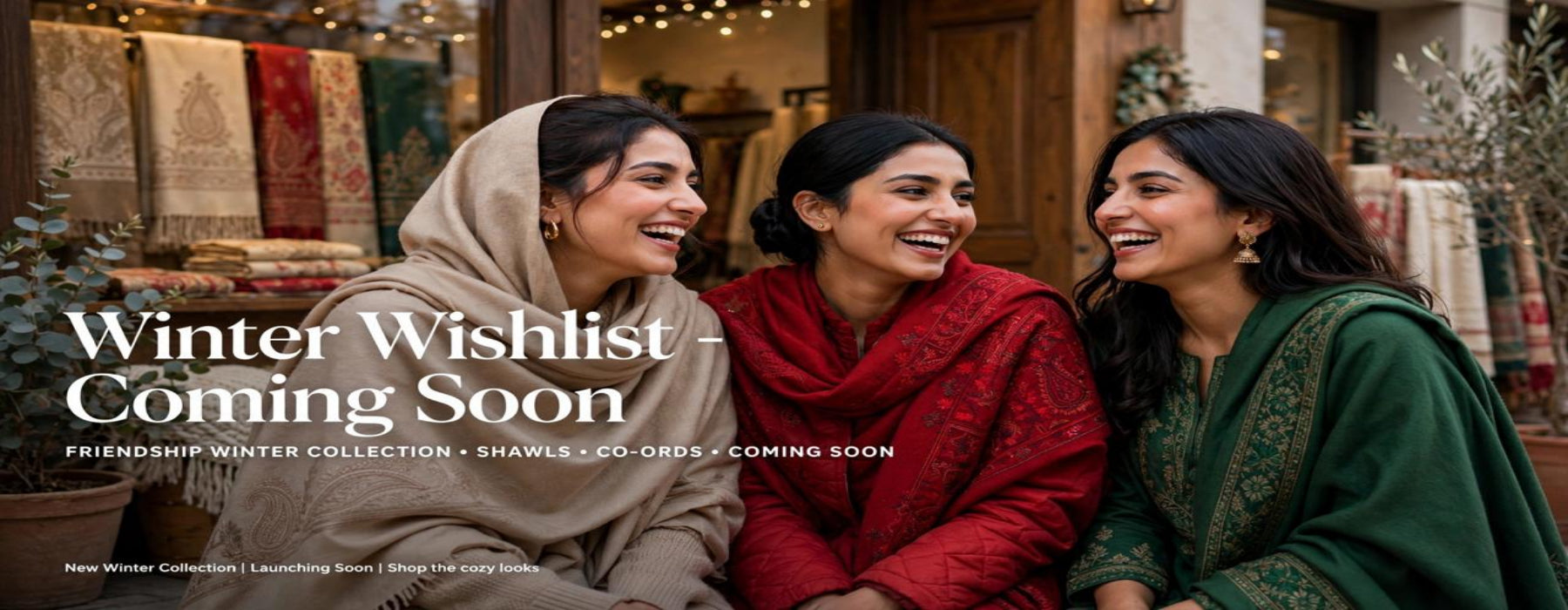 Pakistani girls wearing winter shawls and co-ord sets - Winter Wishlist Coming Soon - Friendship Winter Collection by Hashtag Happiness