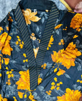 Anchor Thread Neckline Design - Mustard & Black Floral Khaddar - Hashtag Happiness