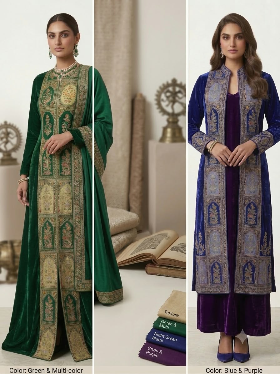 Customized Luxury Designer Wear & Mosaic Embroidered Fabric | Made to Order | Happiness