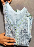 Customized Hit Neckline Design - Organza Petal Work - Sky Blue Chikankari Suit - Hashtag Happiness Special - Hashtag Happiness