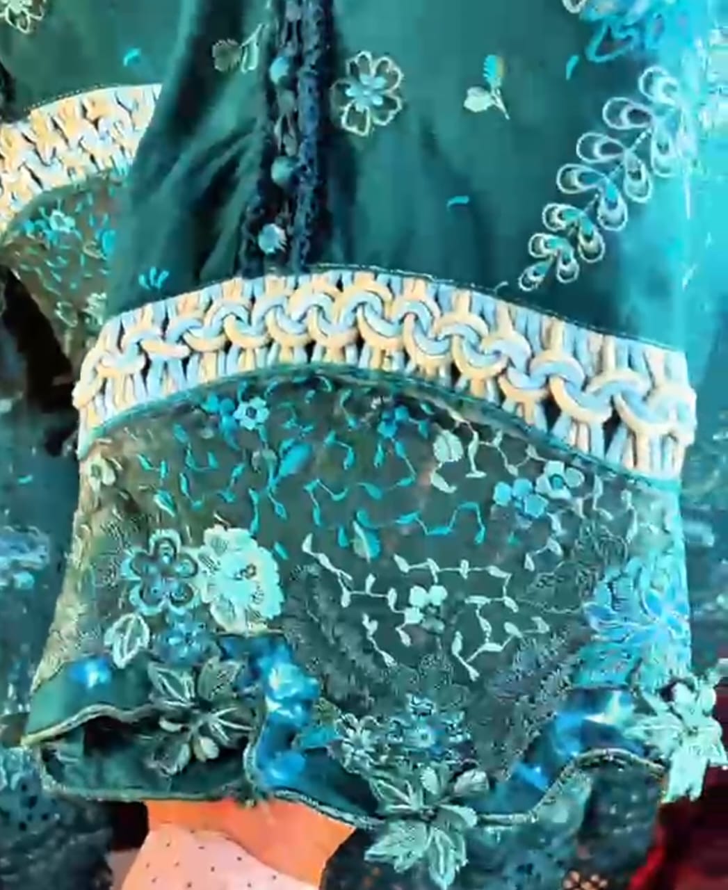 Customized Teal Bazu Design - Loop Braid Lace with Organza Embroidered Border - Hashtag Happiness Special - Hashtag Happiness