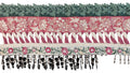 Customized daman design with handmade long twisted dori loop in cream and dusty pink velvet between red and off-white embroidered floral borders with black pearl tassels - Suffuse brand same as model made by Hashtag Happiness expert karigar Faisalabad