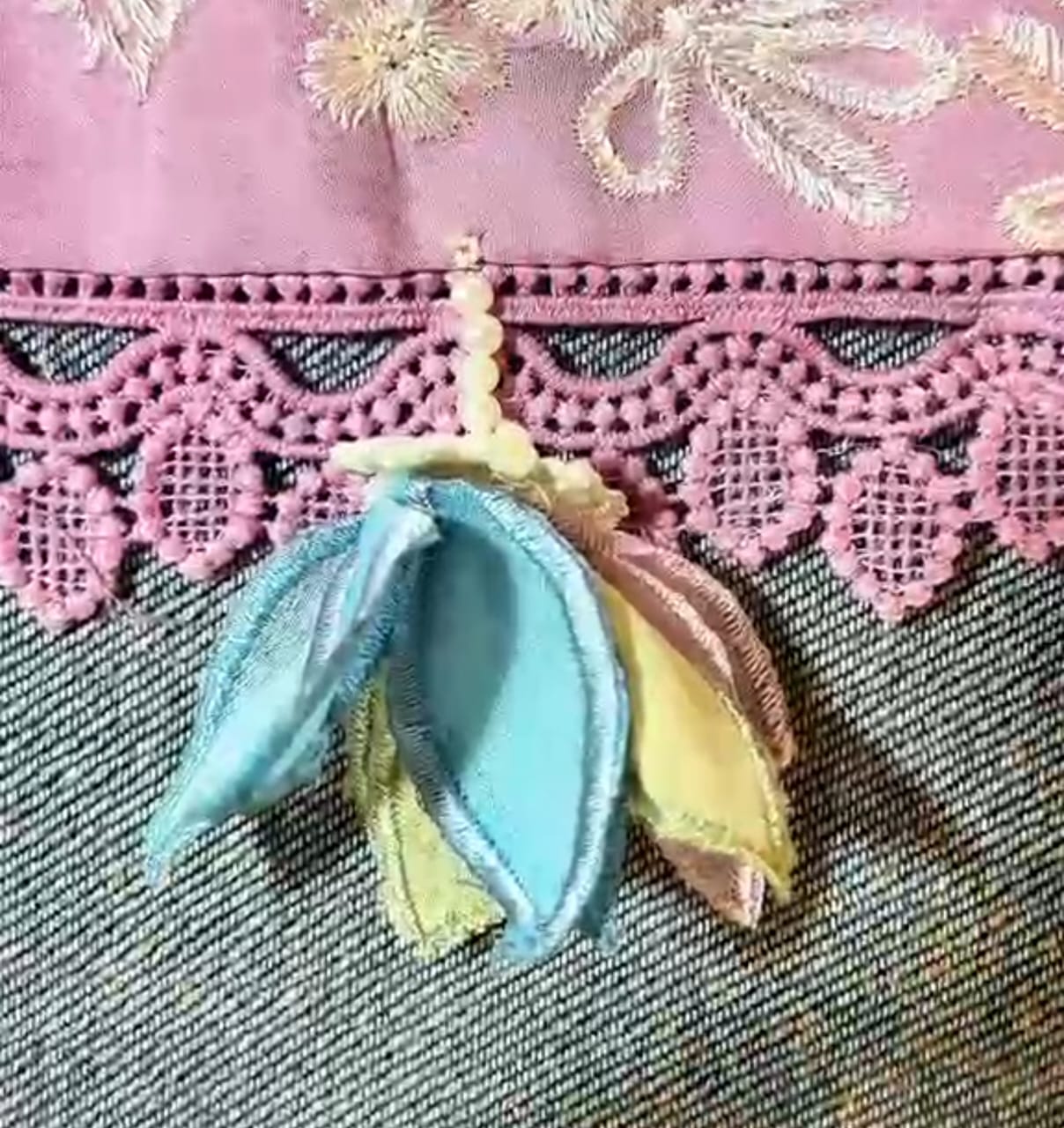 Handmade Embroidered Fabric Petal Flower Tussle - For Dupatta & Daman - Multi Color - Hashtag Happiness Special - Hashtag Happiness