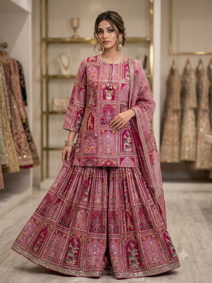 Customized Luxury Designer Wear & Mosaic Embroidered Fabric | Made to Order | Happiness