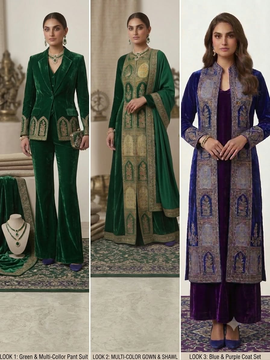 Customized Luxury Designer Wear & Mosaic Embroidered Fabric | Made to Order | Happiness