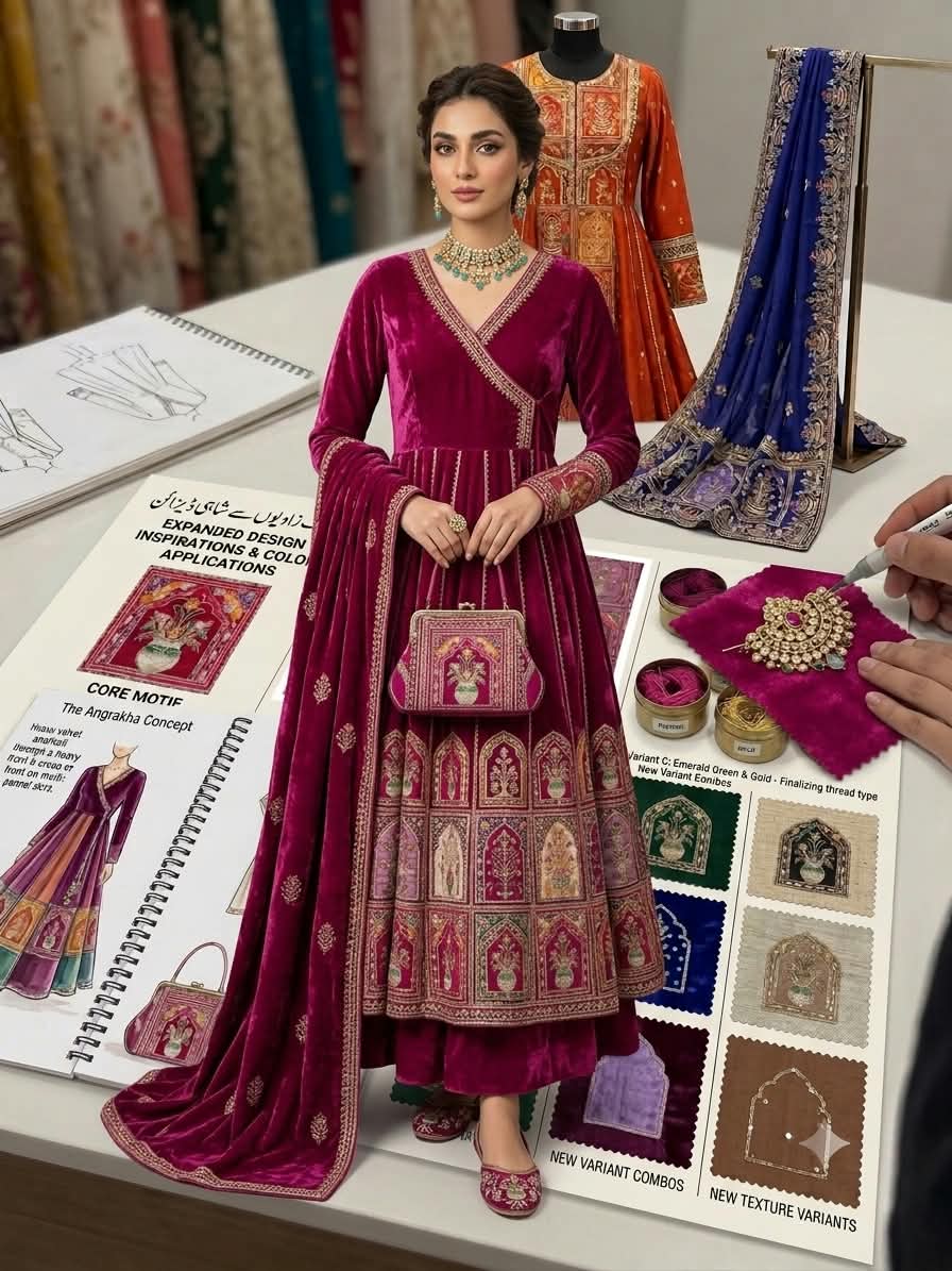 Customized Luxury Designer Wear & Mosaic Embroidered Fabric | Made to Order | Happiness